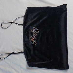 Forever 21 Black Cropped Cami Tank Top Baby Diamond Logo Spaghetti Strap Size M